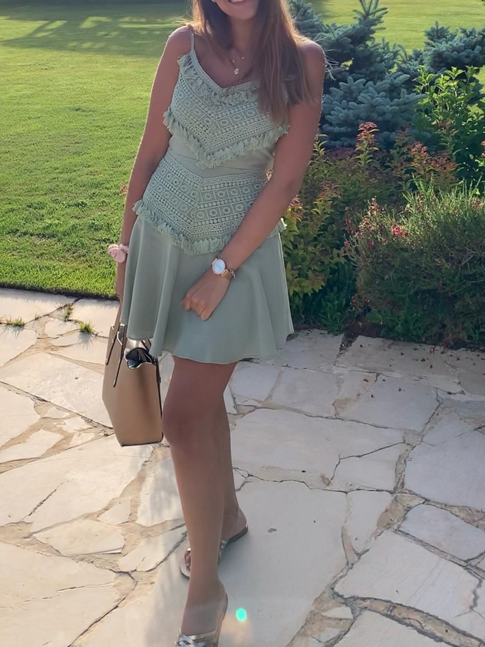 Sage Green Tassel Lace Mini Dress